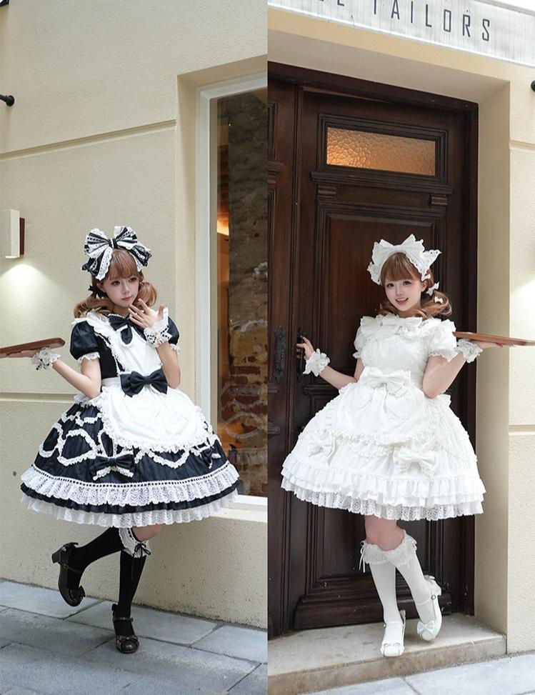 Creamy Sweet Bunny - Cotton Old School Lolita Bunny Ear OP Dress with Bows