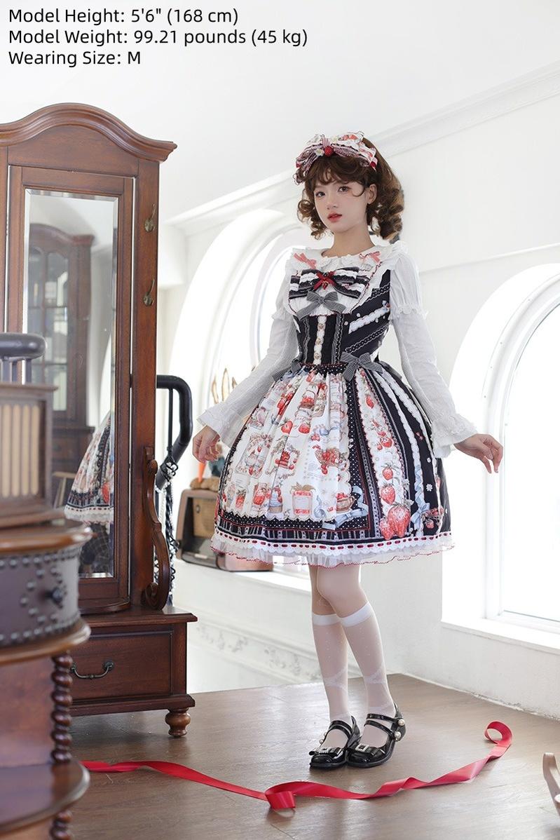 Balladeer - Strawberry Manor - Sweet Lolita JSK Dress, Strawberry Print 43417:798474
