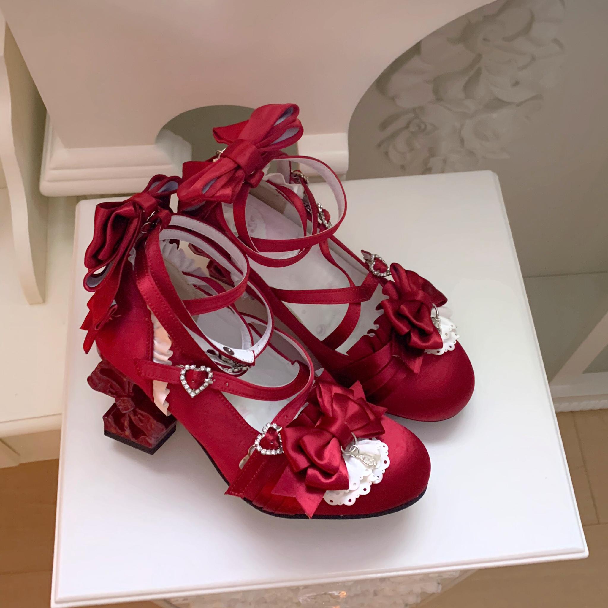 Thousand Knots - Classic Lolita Satin Heels Shoes, Bow-shaped Heel