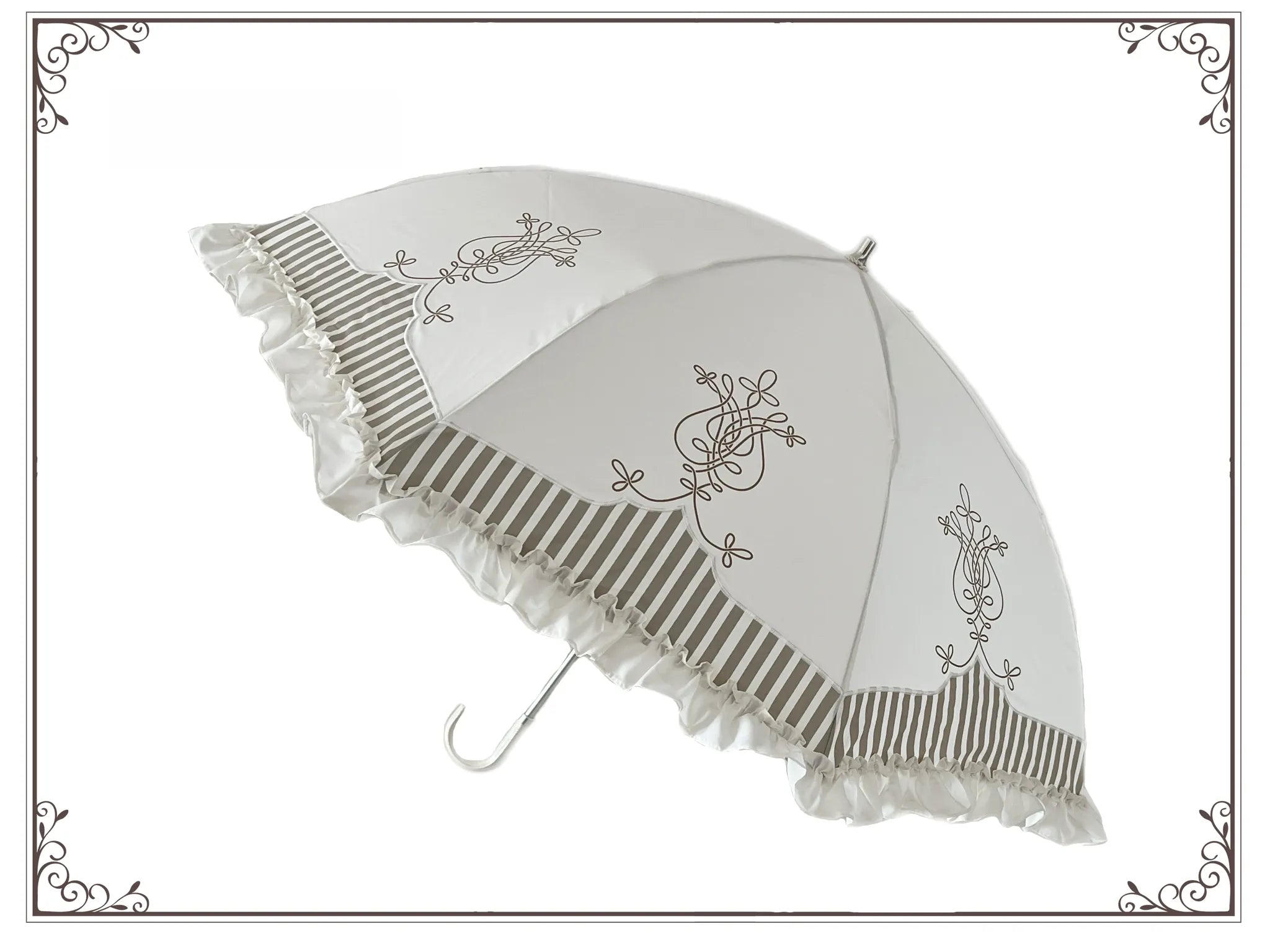 Lyre Academy - Classic Lolita 2-Fold Parasol, Lyre Print & Embroidered Trim (Ivory) 45679:858482