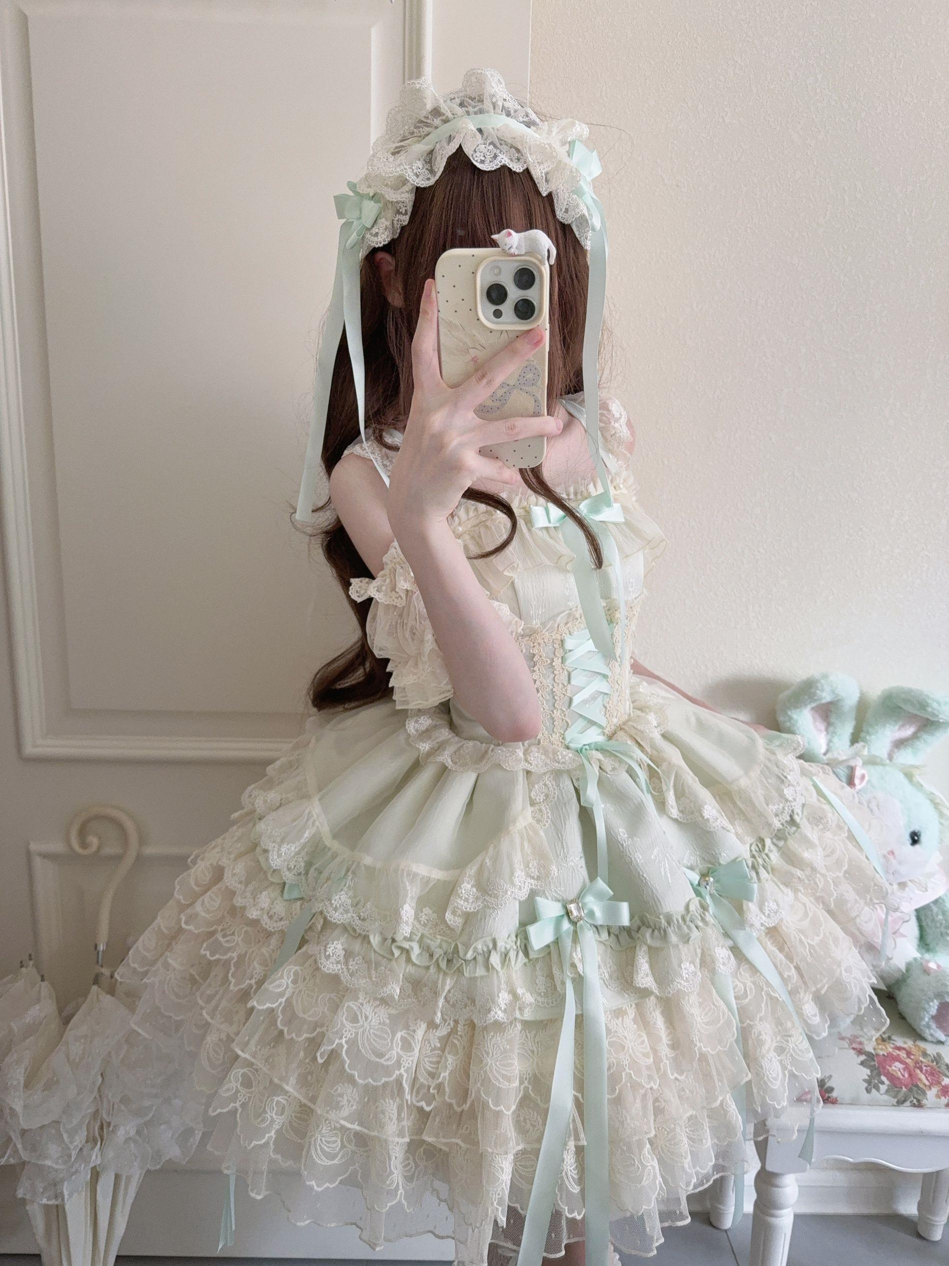 Sugar Girl - Ribbons of Love - Sweet Lolita JSK Dress, Tiered Ruffles 43767:785790