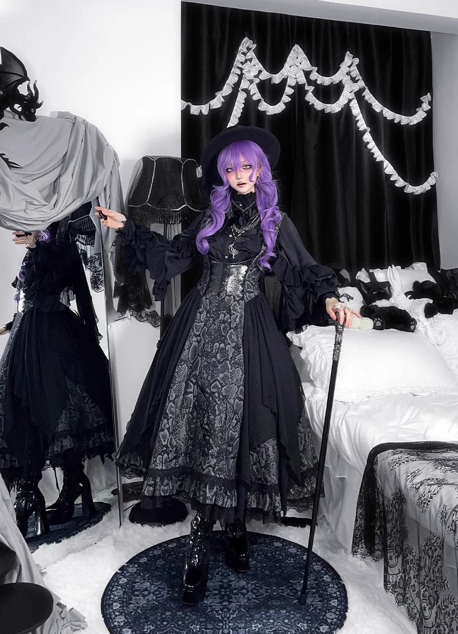 ZJstory~Dragon Bone Cemetery~Gothic Lolita JSK Set with Dragon and Snake Skeleton Embroidery 42699:750645