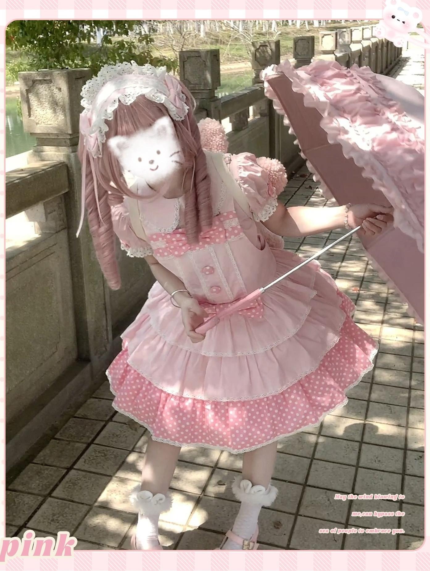 Sweet Dream Sheep - Polka Dot Tri-Hem - Cotton Sweet Lolita Salopette, Peter-pan Shirt
