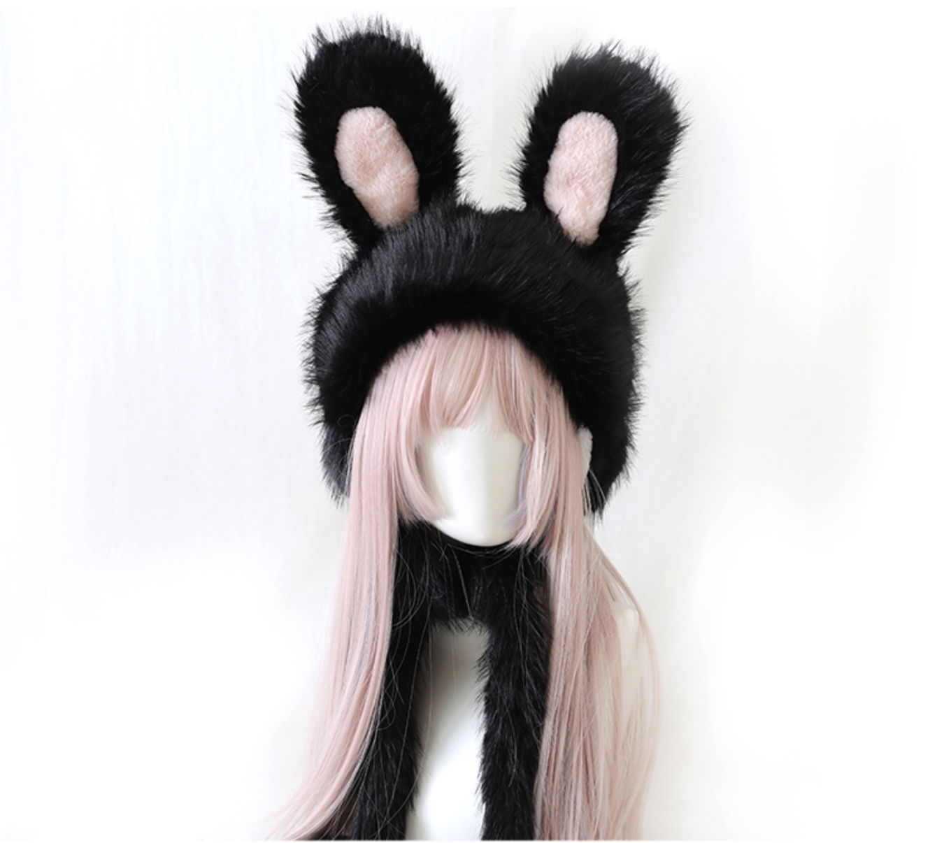 Xiaogui - Sweet Lolita Hat Bunny Ear Plush Warm Headwear M (56-58cm) Black