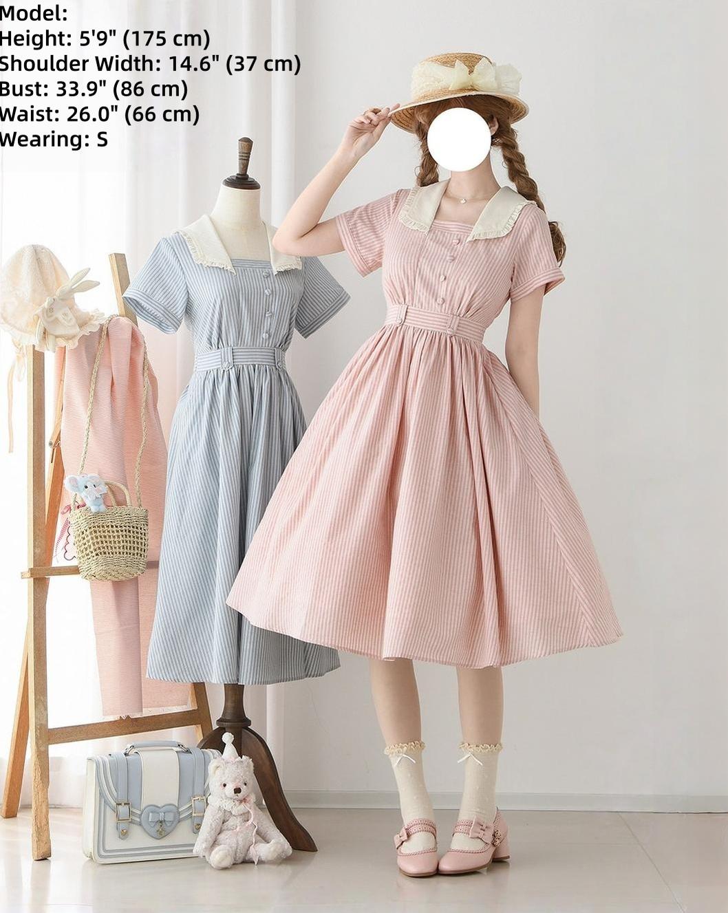 Endless Forest - Summer Striped Classic Lolita OP Dress, Short Sleeve