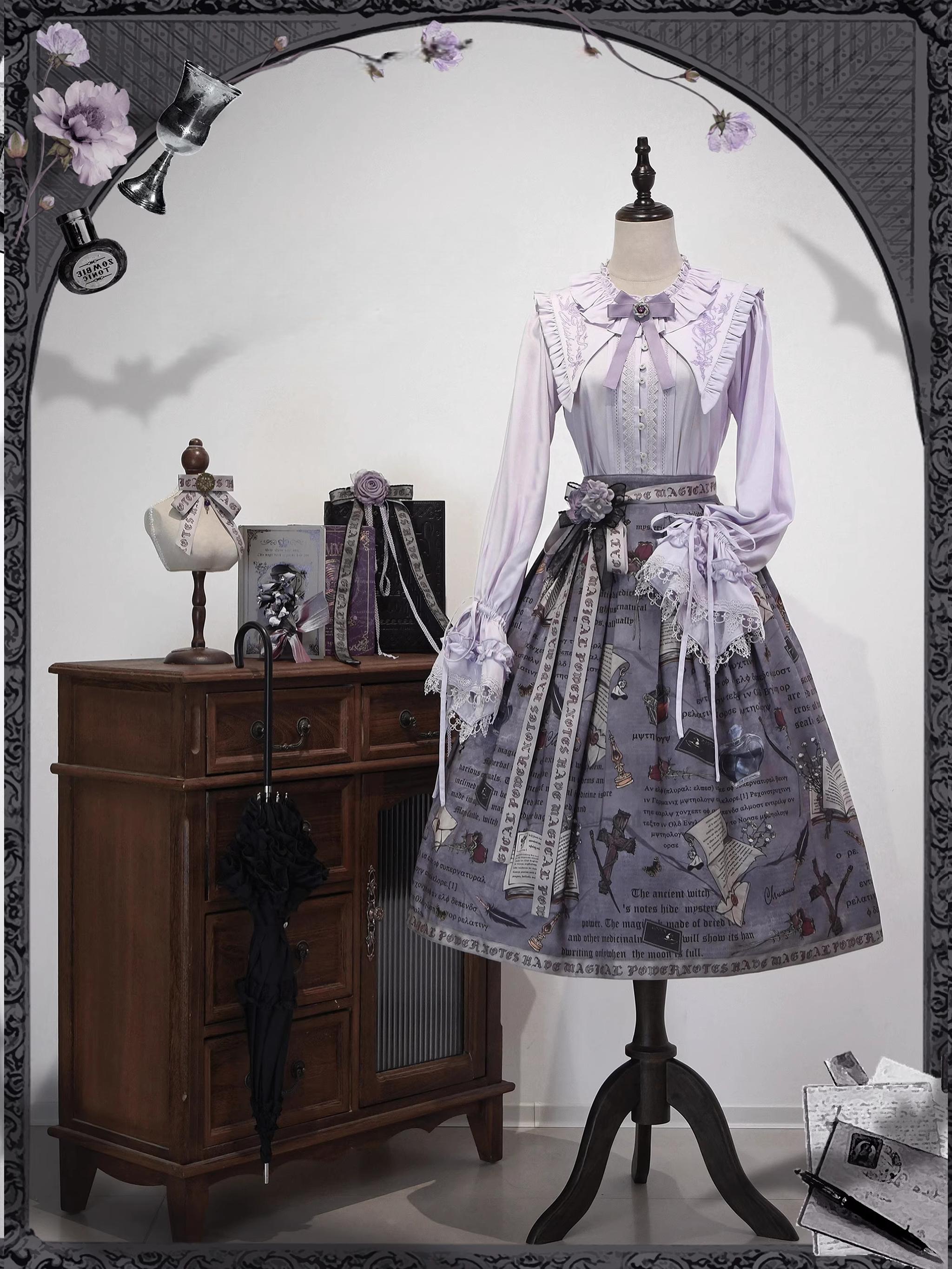 Chris House Lolita - Witch Notes - Gothic Loliat Embroidered Dress Suit, Cross and Rose Print (L M S XL) 44096:795290