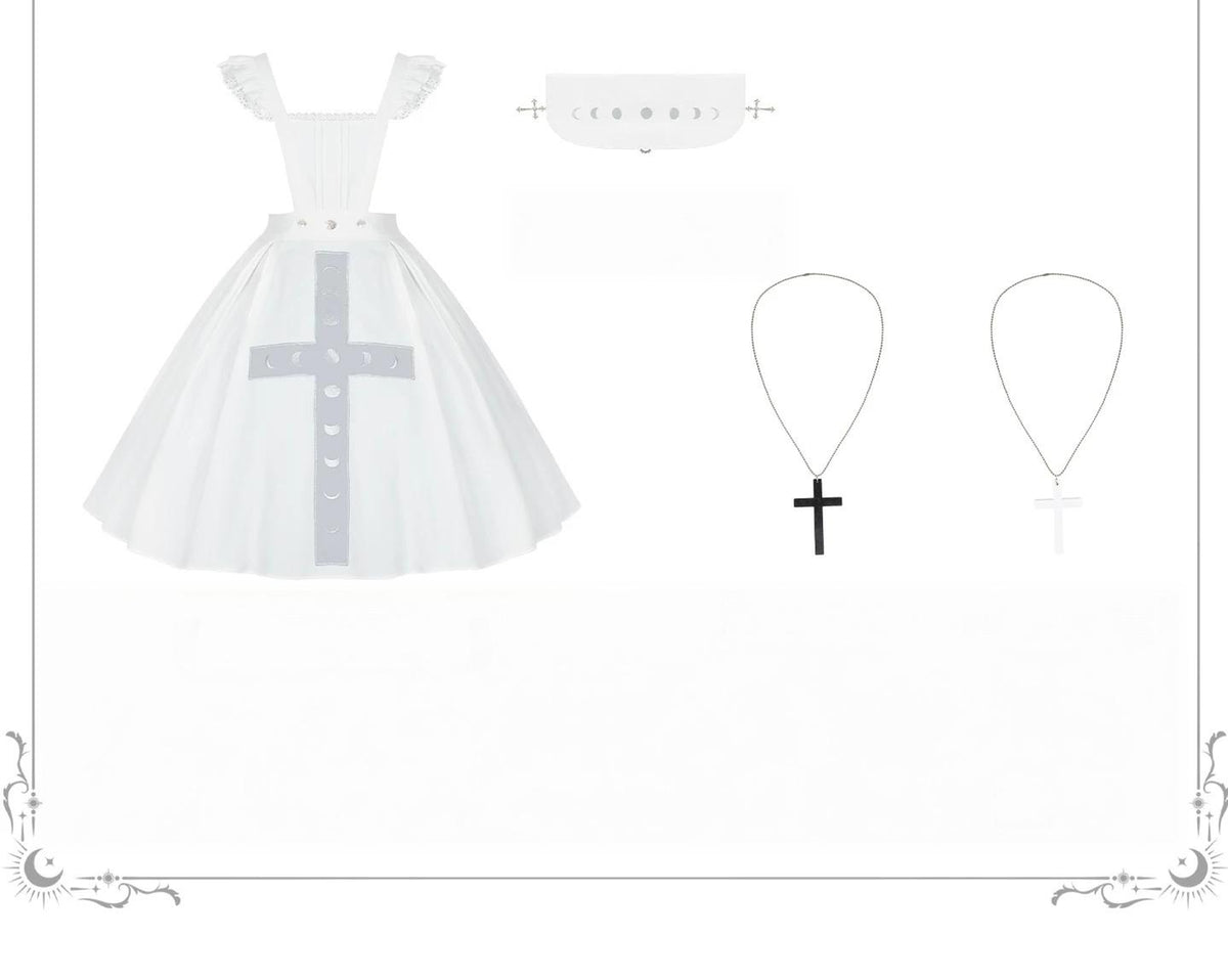 Moon Phase - Gothic Lolita OP Dress Set, Detachable Cross-Shaped Apron 46035:873473