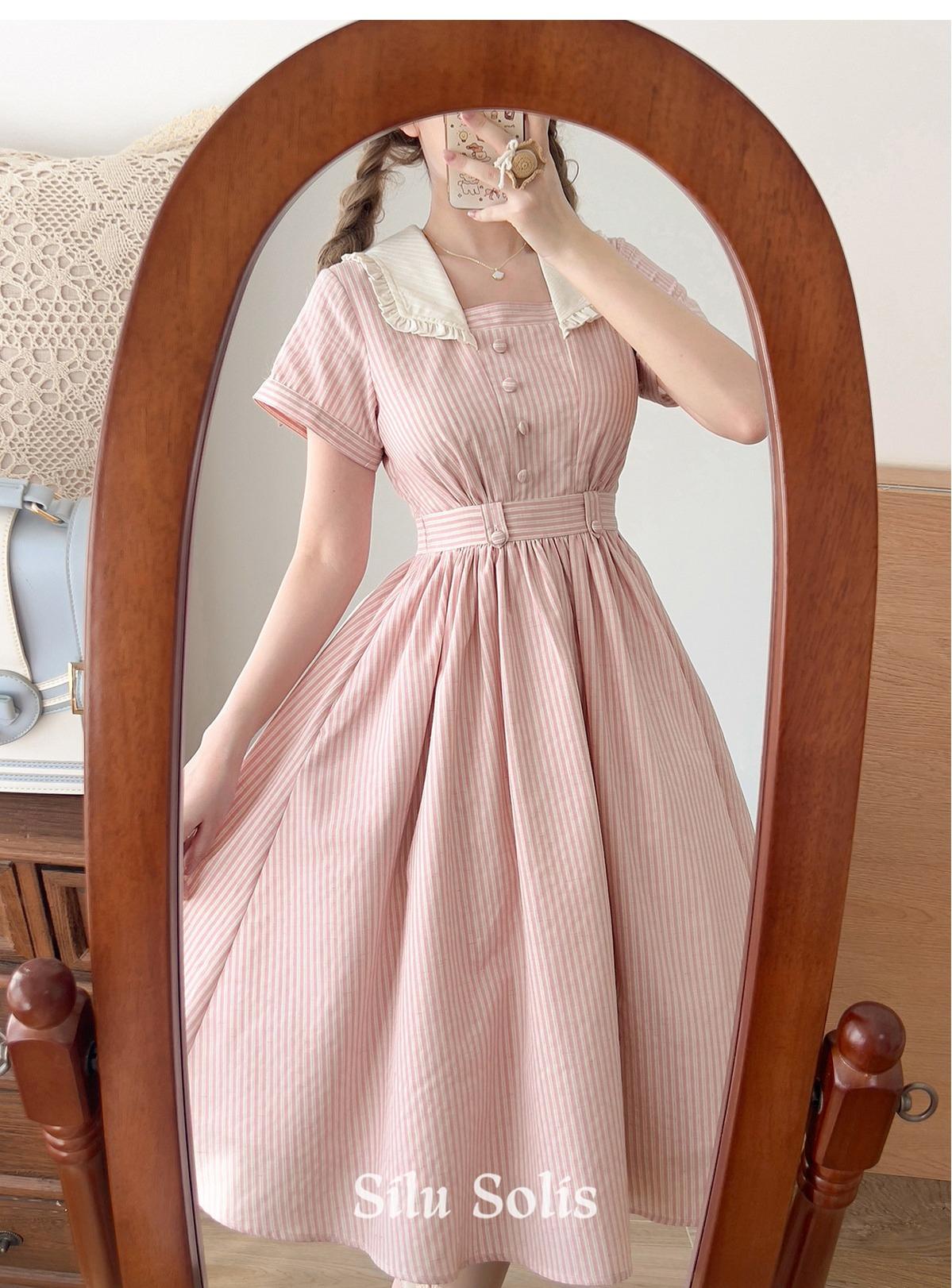 Endless Forest - Summer Striped Classic Lolita OP Dress, Short Sleeve