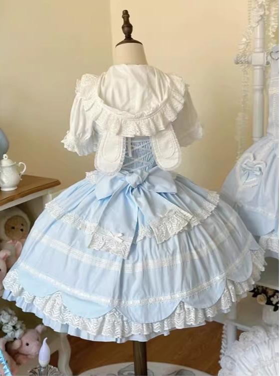 Cream Petal - Cotton Old School Lolita JSK, Layered Tiered Hem 44538:812506
