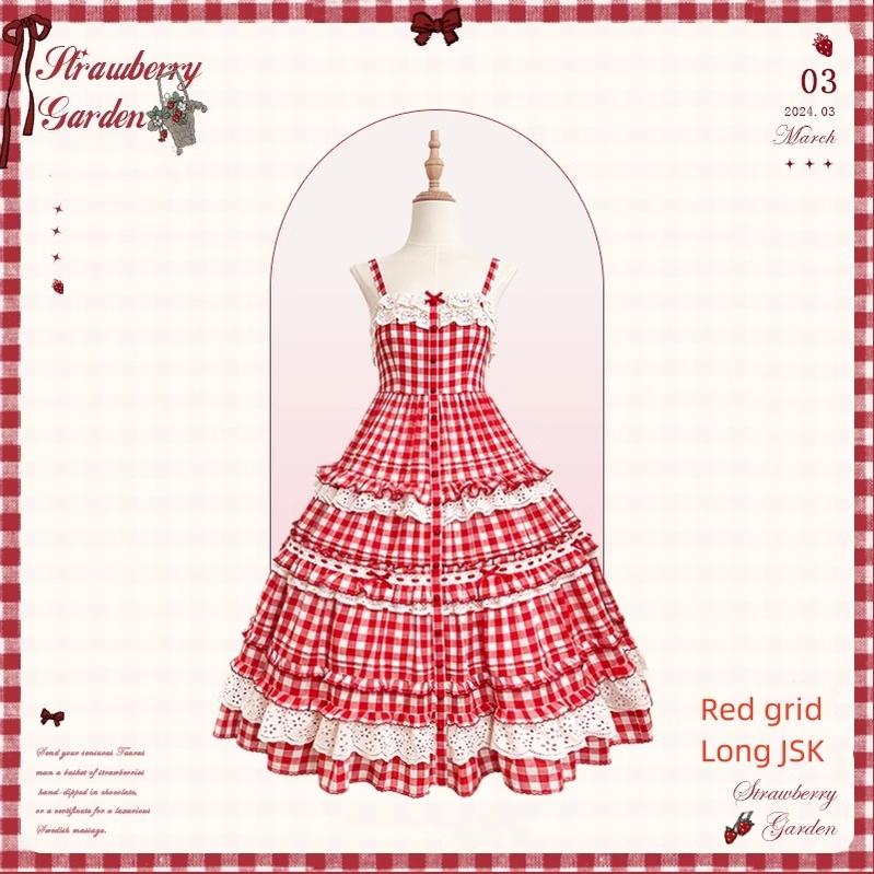 Flower and Pearl Box - Strawberry Basket - Country Lolita Dress Plaid Summer Spring Dress (L M S XL) 35676:498038