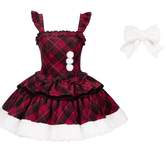 With PUJI - Snow Night Serenade - Fluffy Plaid Kawaii Lolita JSK, Reversible Cape (L M S) 44279:802372