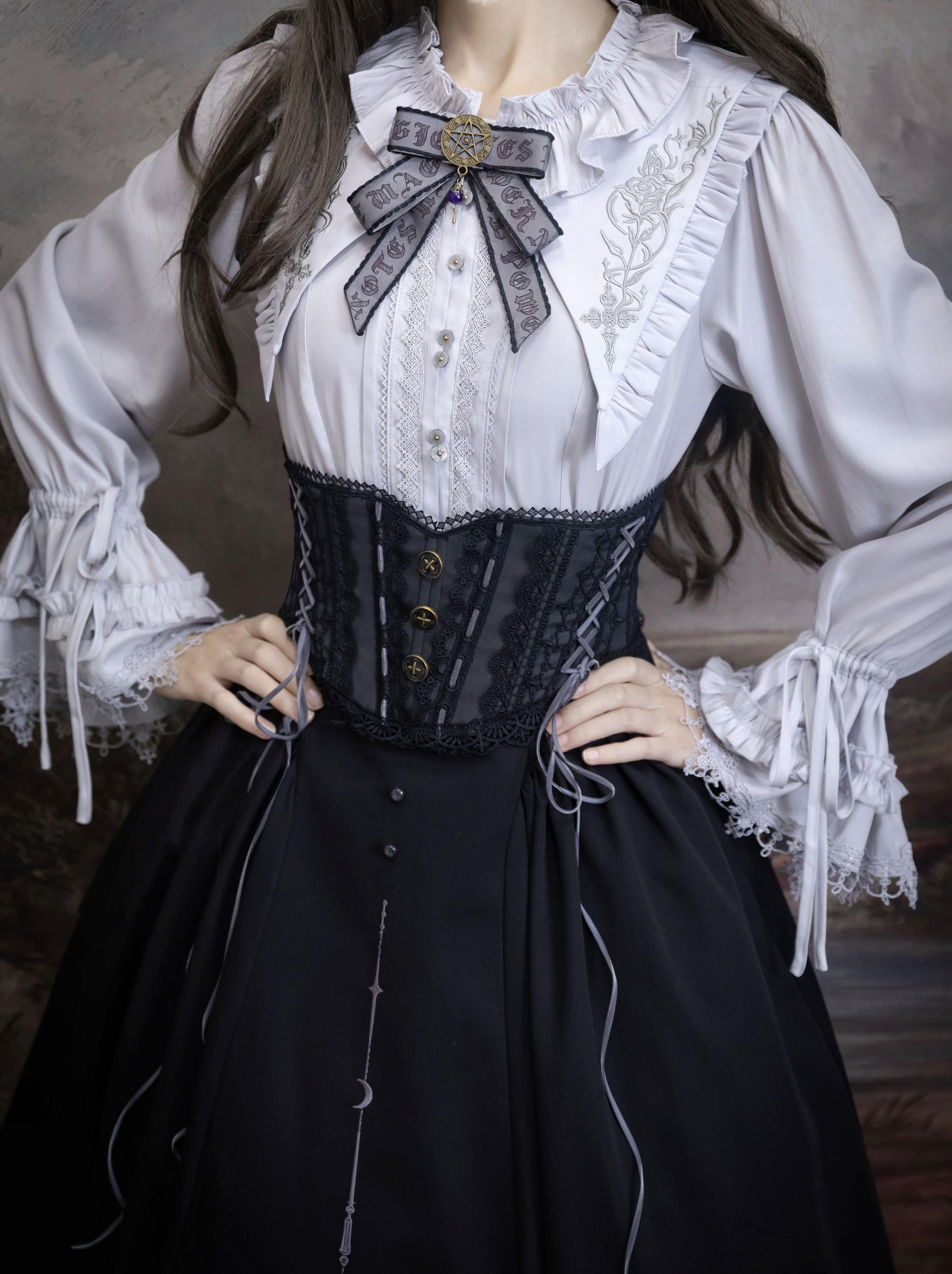 Chris House Lolita - Witch Notes - Gothic Loliat Embroidered Dress Suit, Cross and Rose Print 44096:795077