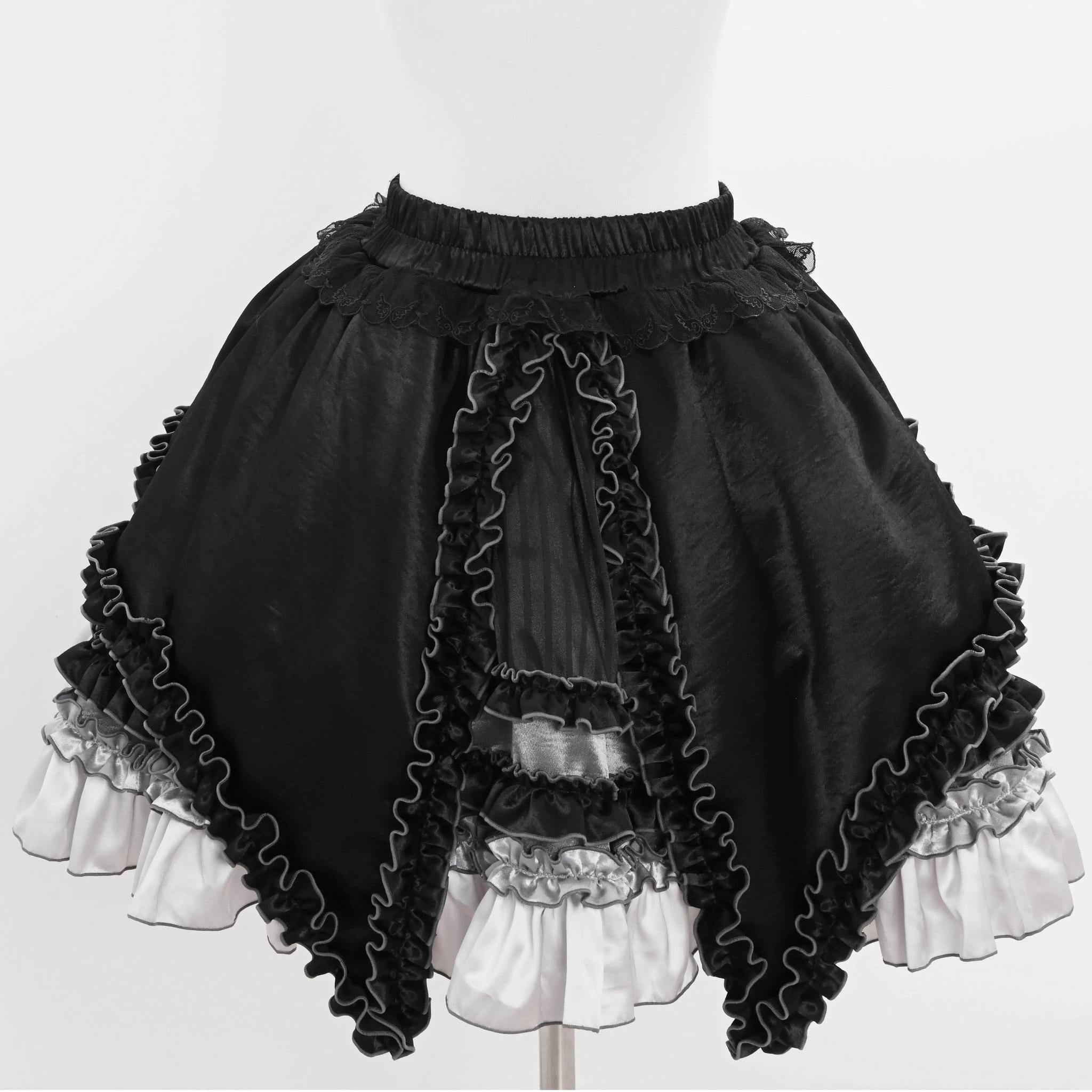 LustrE - Metallic Angel Black - Gothic Lolita Rhinestone Top & Ruffled Skirt Set 43991:791100
