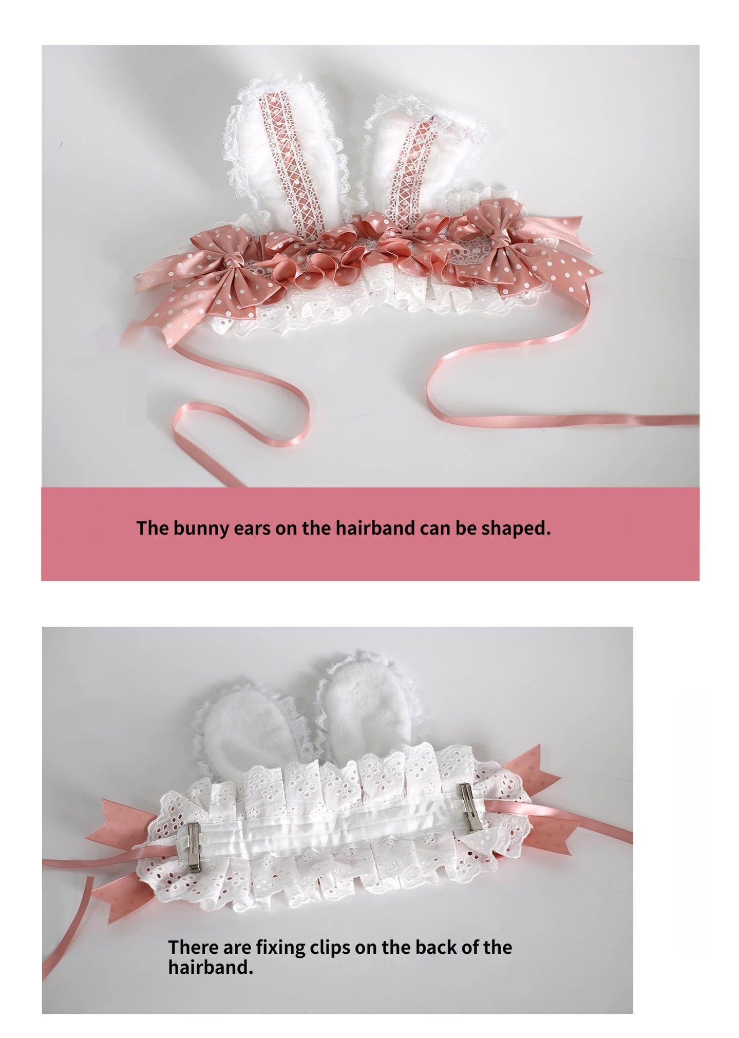 Xiaogui - Sweet Lolita Polka Dot Lace Hairband, Shapeable Bunny Ears 44127:797240