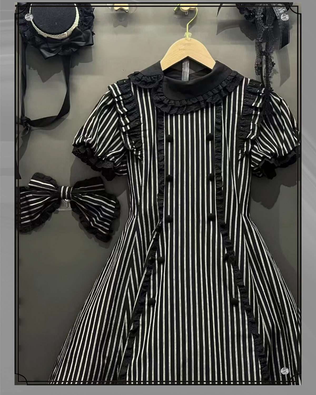 Overseas Letter - Cotton Old School Lolita OP Dress, Gingham & Stripe Patterns (2XL L M S XL XS) 45918:868203