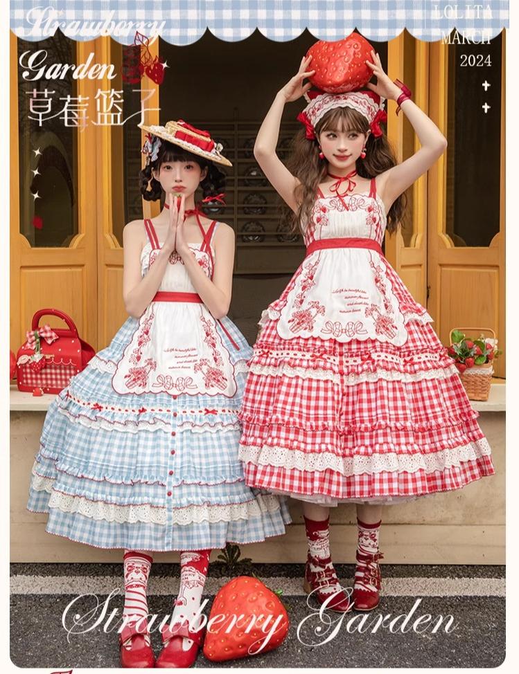Flower and Pearl Box - Strawberry Basket - Country Lolita Dress Plaid Summer Spring Dress