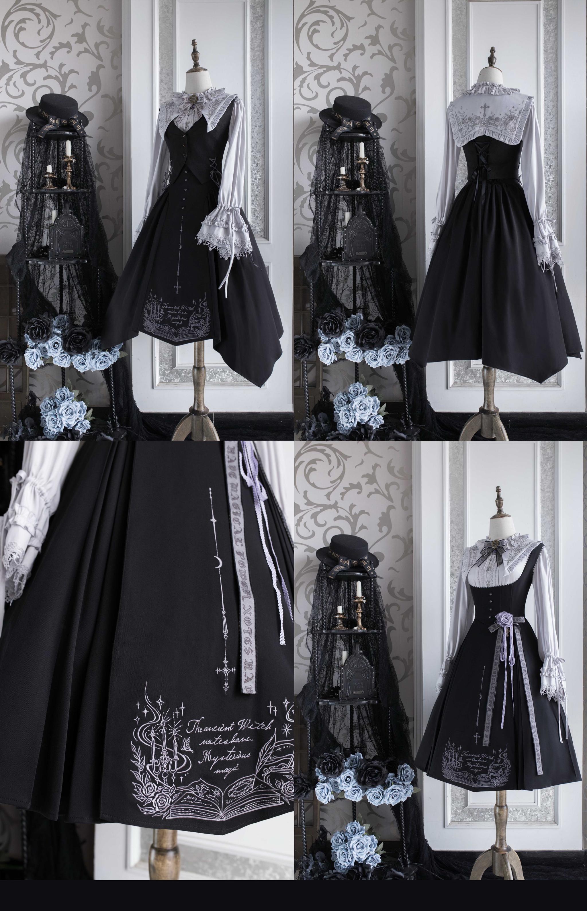Chris House Lolita - Witch Notes - Gothic Loliat Embroidered Dress Suit, Cross and Rose Print 44096:795092