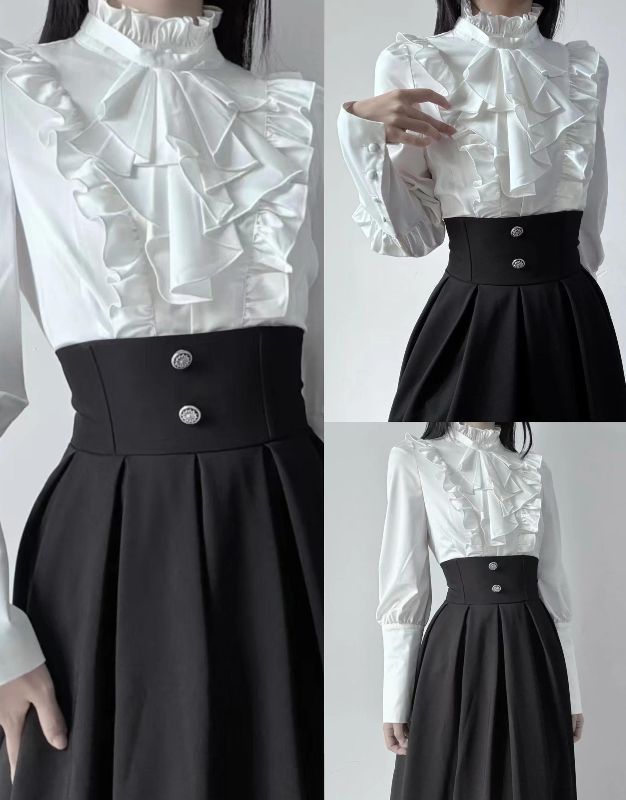 Nightingale Girl - Ode to Nobility - Gothic Lolita Mutton Sleeve Shirt, Detachable Jabot 44130:797138