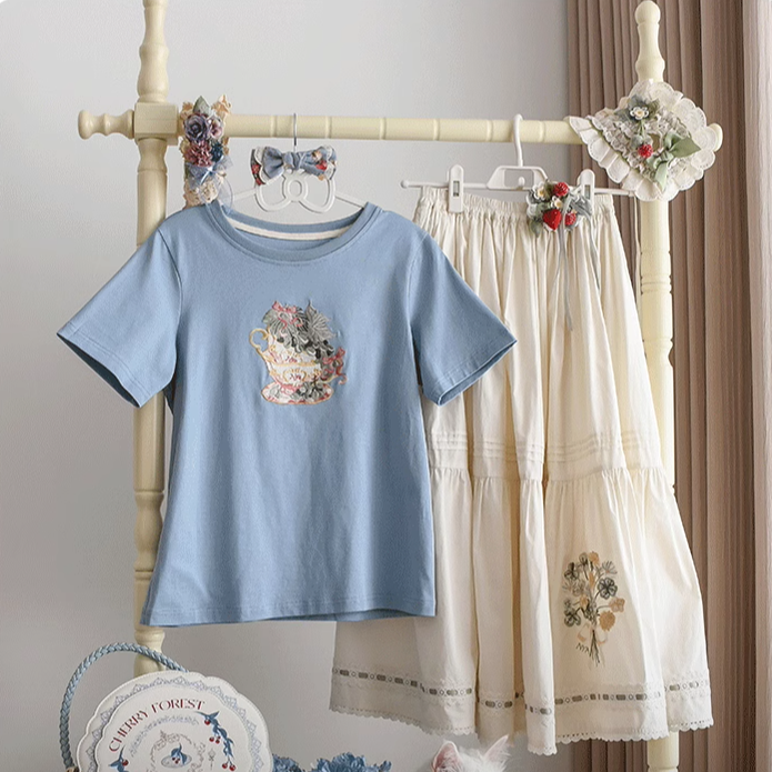 (BFM)NyaNya~Four Seasons Collection~Sweet Lolita T-shirt Summer Loose Fit Embroidered T-shirt 36754:527556