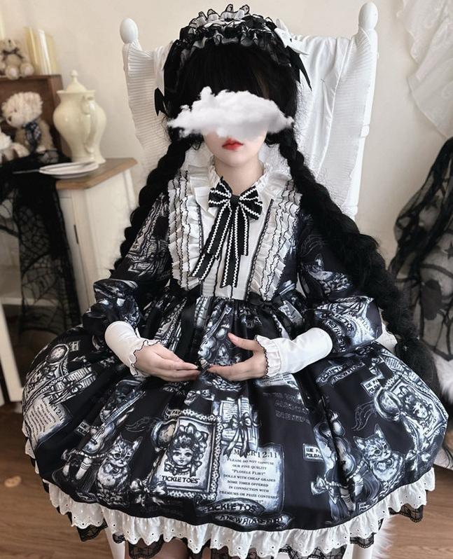 Antique Cat - Printed Gothic Lolita Dress, A-line Silhouette