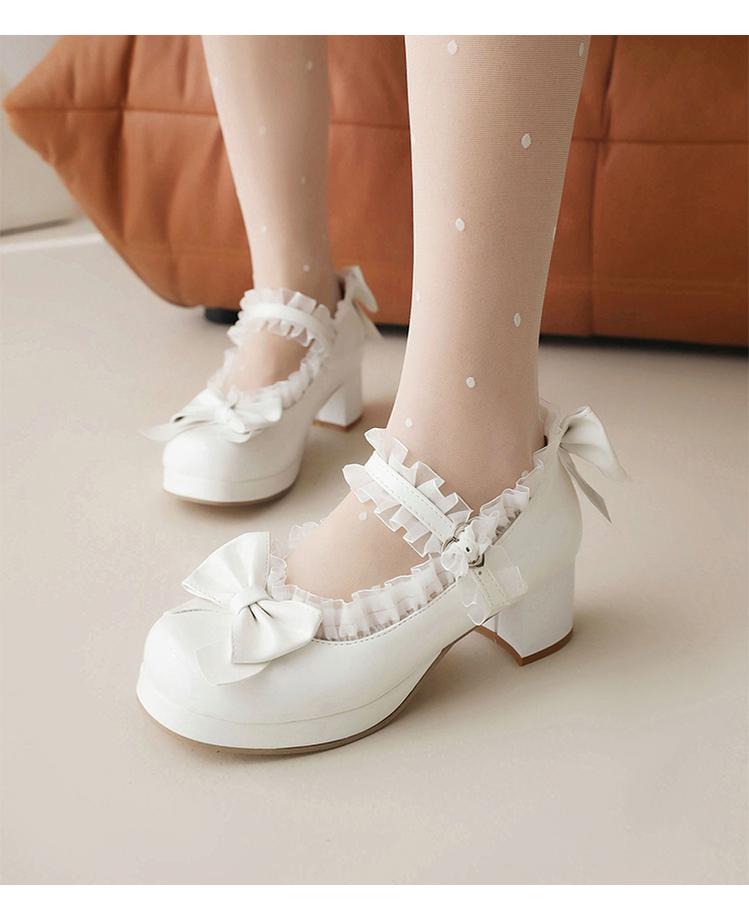 Yana - Rainbow Yana - Sweet Lolita Shoes, Lace & Bow Design White 36