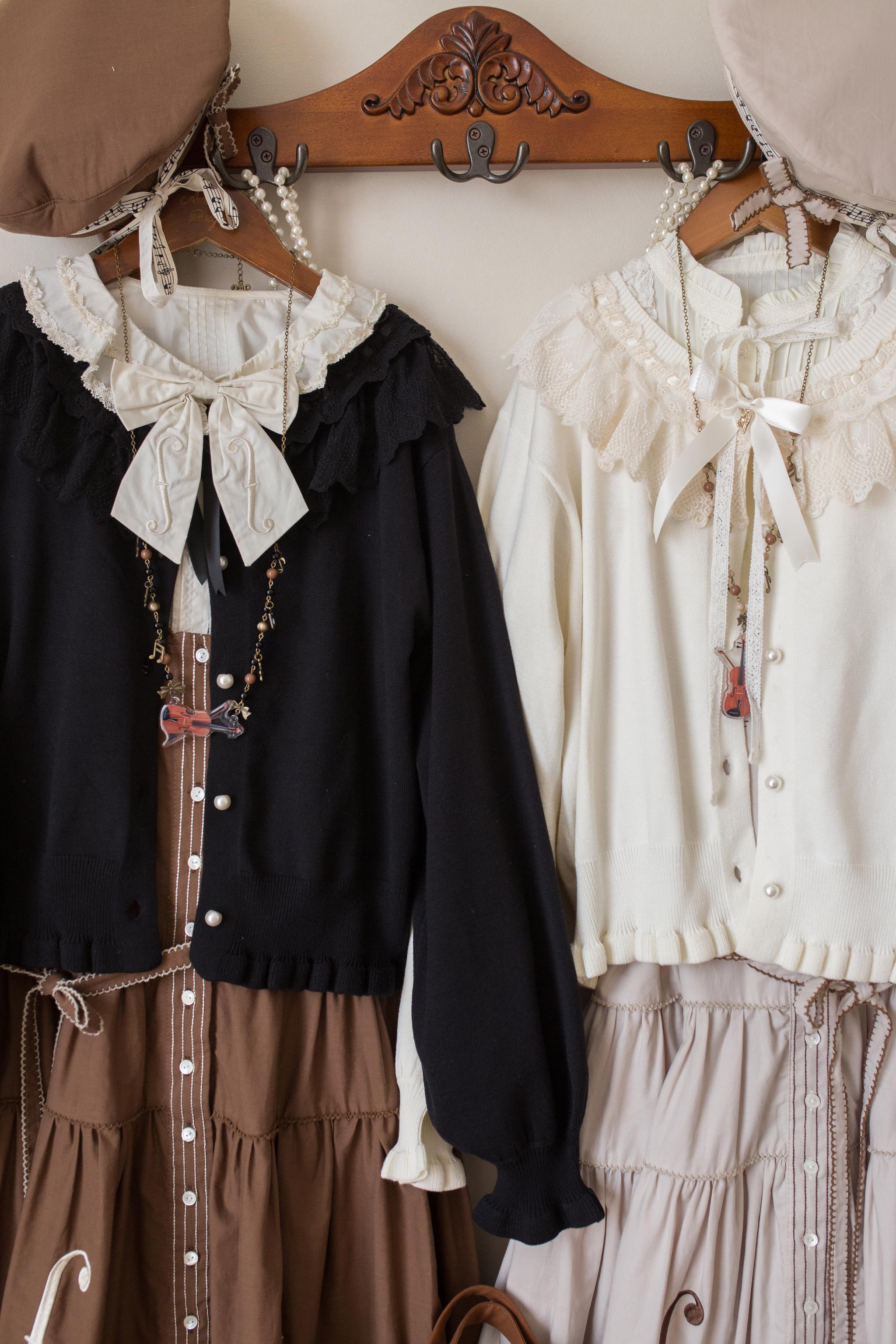 MIST - Graceful Dream - Retro Kawaii Lolita Sweater Cardigan, Ruffled Lace Neckline 43729:783966