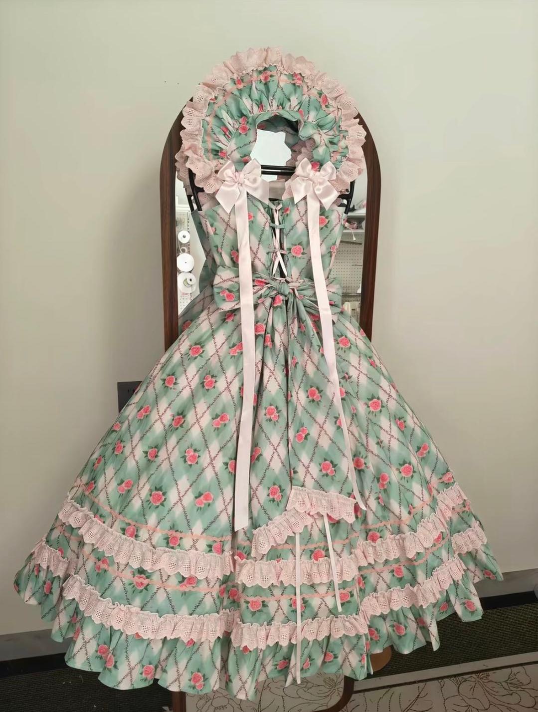 Red Pencil - Old School Lolita OP Dress, Salon de the Rose Print 46099:875147