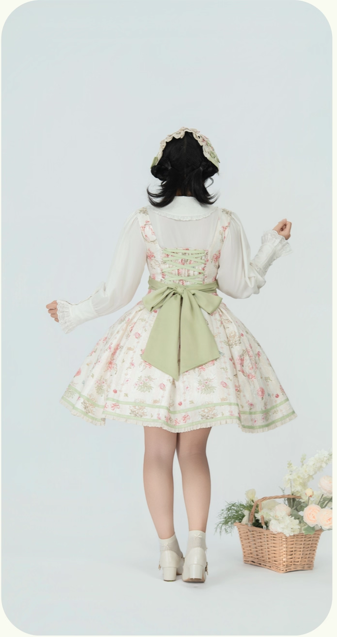 Hydrangea Tea Party - Classic Lolita Bust Supporting JSK, Mutton Sleeve Shirt