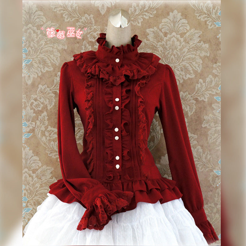 Strawberry Witch - Stand Coallr Silk Retro Lolita Blouse