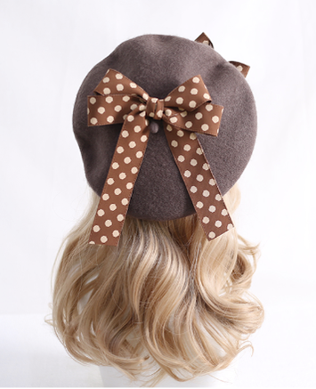 Xiaogui - Sweet Lolita Red Polka Dots Bow Beret Hat