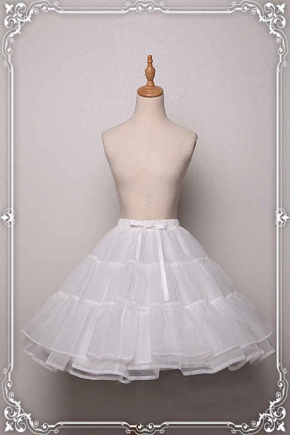 Krad Lanrete - Elegant Long and Short Lolita Petticoat One Size glass yarn petticoat (short version)- white color