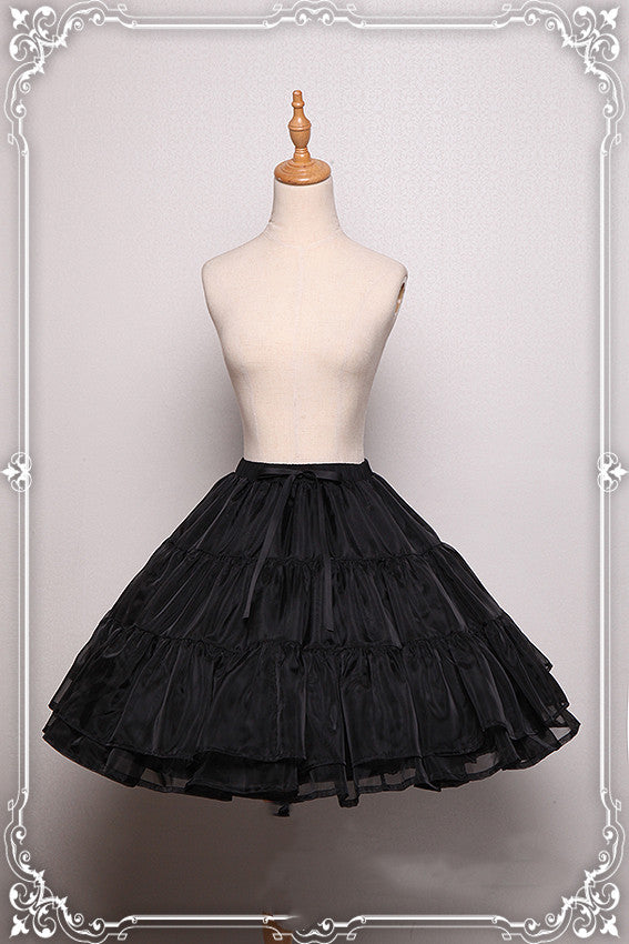 Krad Lanrete - Elegant Long and Short Lolita Petticoat One Size glass yarn petticoat (short version)- black color