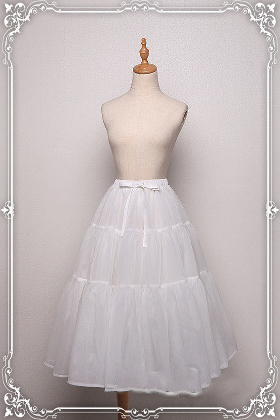 Krad Lanrete - Elegant Long and Short Lolita Petticoat One Size glass yarn petticoat (long version)- white color