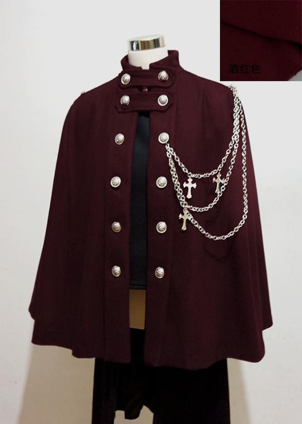 La Pomme~Rinngo Himoto~Ouji Lolita Neutral Cloak with Cross Chain S wine red 