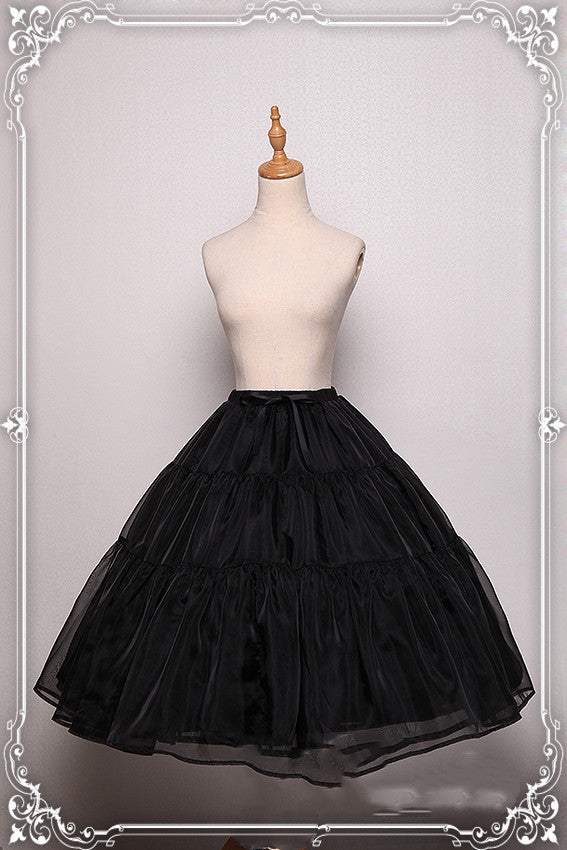 Krad Lanrete - Elegant Long and Short Lolita Petticoat One Size glass yarn petticoat (long version)- black color