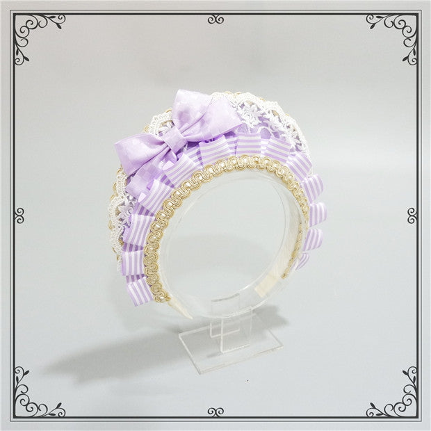 Foxcherry-Sweet Lolita Striped Maid Headdress Multicolors free size purple (purple) 4506:10499