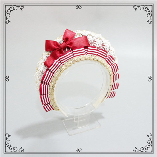 Foxcherry-Sweet Lolita Striped Maid Headdress Multicolors free size red (red) 4506:10501