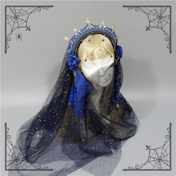 Foxcherry-Palace Retro Gorgeous Lolita headdress Multicolors dark blue veil only (not sold separately, please buy together with the headband)