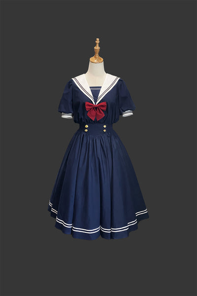 Beleganty~Sea and Wind~Retro Sailor Lolita OP Dress Version 1.0 S(one piece collar on back) navy blue 