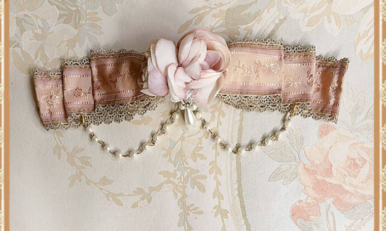 Infanta - Doll House - Sweet Lolita Accessory Bow Rose Brooch Pink champagne