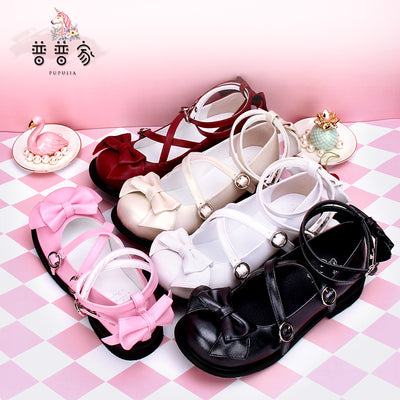 Angelic imprint~Sweet Lolita Bow Shoes Low Heel Round Toe   
