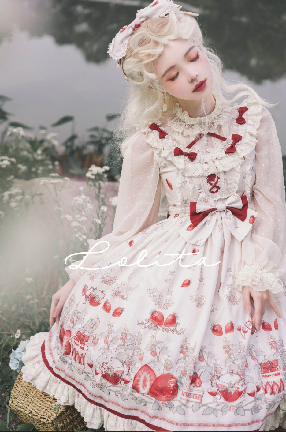 Bodhi Lolita - Strawberry Fruit Tea - Chiffon Long Sleeve Sweet Lolita Blouse A apricot