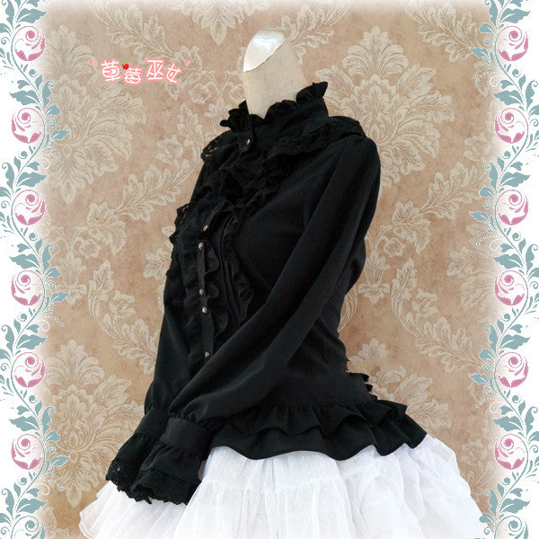 Strawberry Witch - Stand Coallr Silk Retro Lolita Blouse