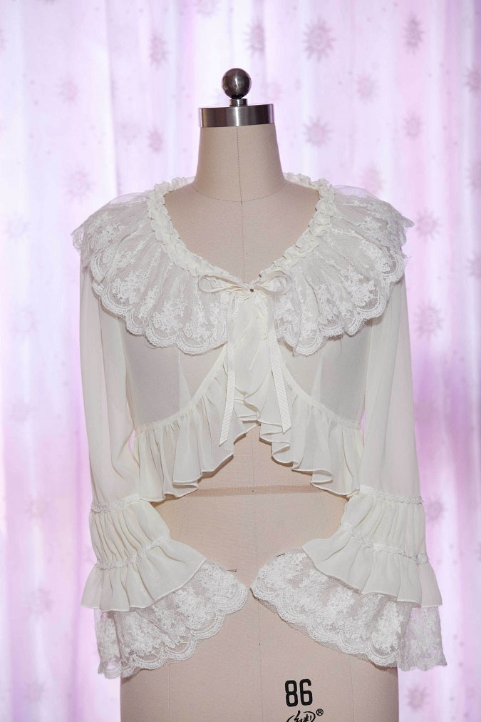 Yilia - Sweet Shell Lolita Chiffon Blouse XS white