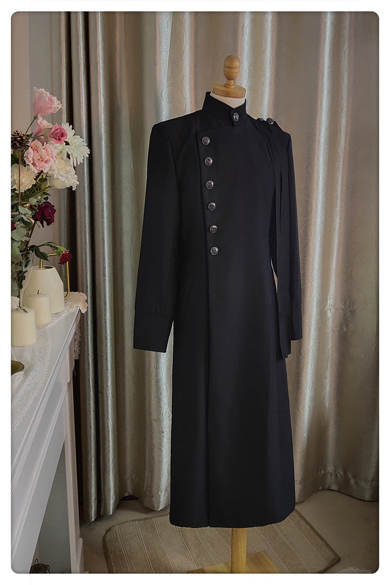 La Pomme - Ringo Story - Customizable Ouji Lolita Black Slim Long Coat S black (mid-length)