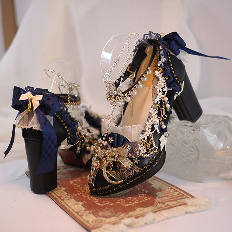 Hexagram~Constellation ~Classic High Heels Lolita Shoes 30（6cm heel height） dark blue 