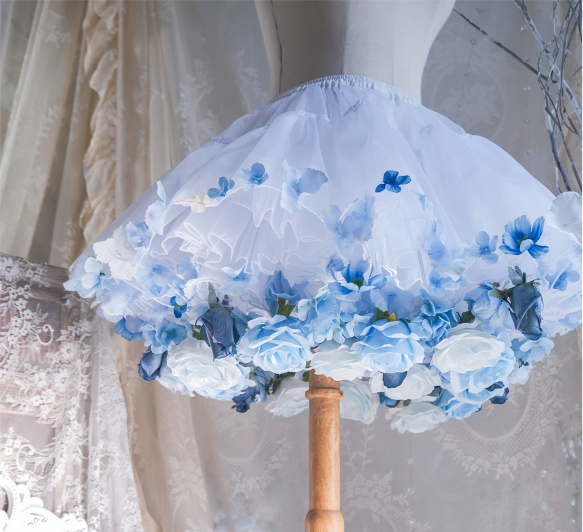 Sky Rabbit~Harvest Spring~35cm/45cm Flower Lolita Petticoat free size white+light blue 35cm