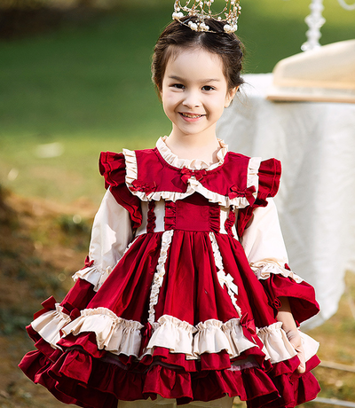 Elegant Kid Lolita Princess Burgundy Dress burgundy 150 