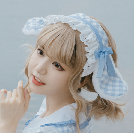 Sweet Japanese Style Lolita Headwear Multicolors One Size Alice bunny-blue