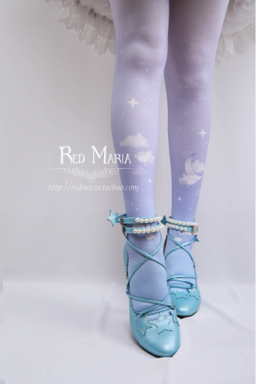 Red Maria~Gradient Starry 80D Velvet Lolita Thigh Stockings   